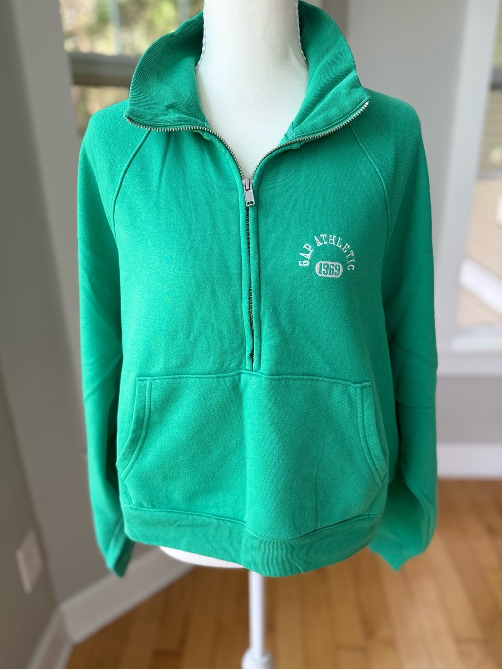 GAP Emerald Green Half-Zip Cropped Athletic Pullover Sweatshirt Small Tall
